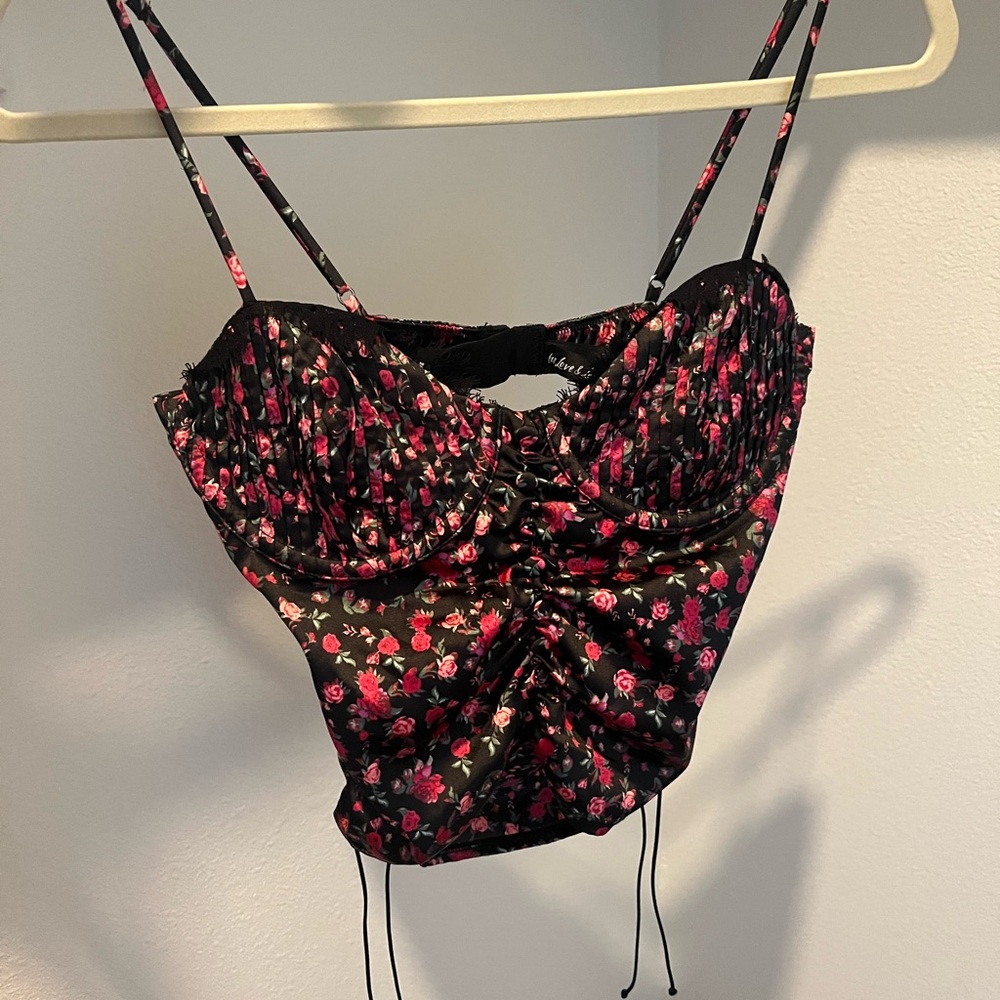 For Love And Lemons Black and Pink Floral Top